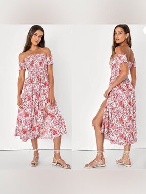 NWT Lulu’s View From The Meadow Floral Print Smocked Midi Dress Small